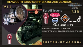 Kenworth W900 625HP Engine And Gearbox For All Trucks For Multiplayer ATS 1.38 v1.1 thumbnail 2