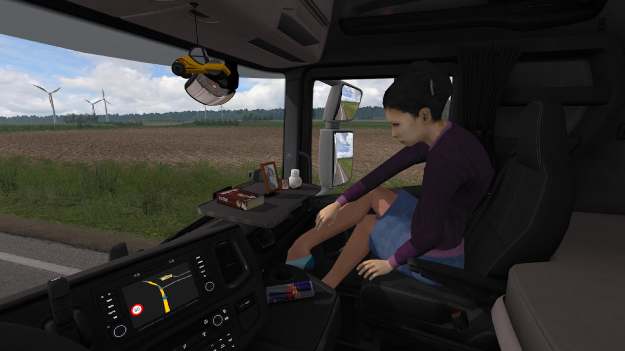 Animated female passenger in truck