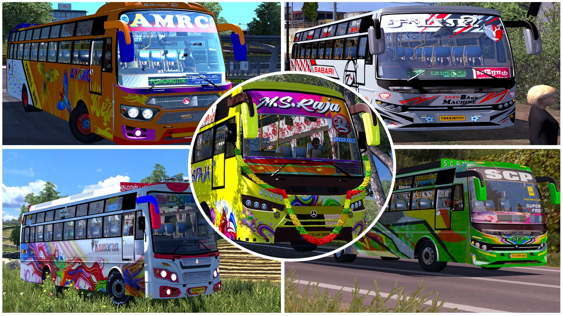 Tamilnadu bus mod 5 in 1 Mega Pack Ets2 1.30 to 1.40 1.30 to