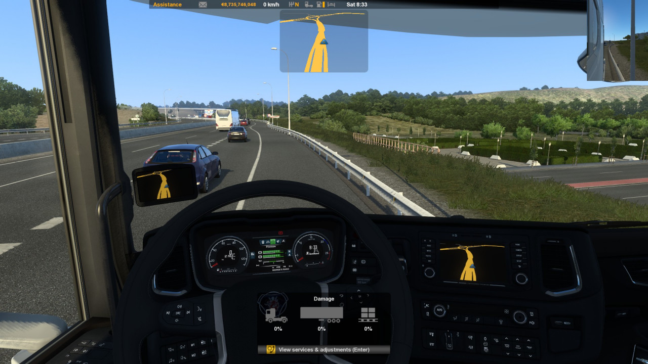 ETS 2 Minimal Route Advisor Top Bar (mini mirrors in the corner)