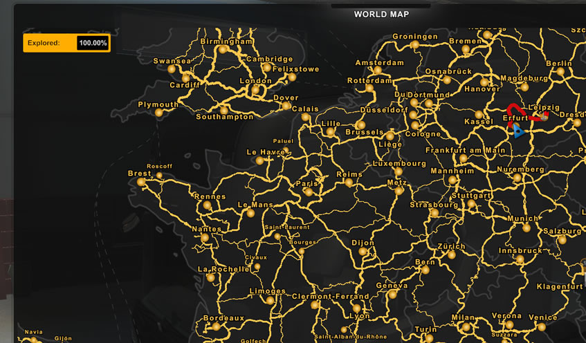 100% opened map in ETS2 Profile