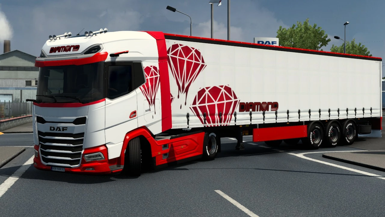 SKIN DIAMOND RED DAF 2021 XG+ & SCS TRAILER CURTAINSIDER 1 - ETS 2