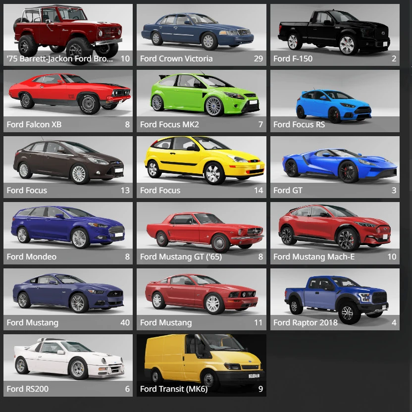 Ford Car Pack (17 Cars) 1.0 - BeamNG.drive